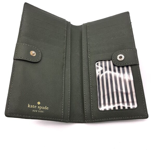 Kate Spade Olive Green & Gold Tone Leather Full Size Bifold Wallet - Picture 8 of 16
